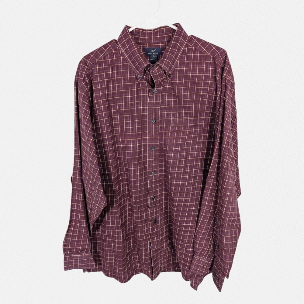 Brooks‎ Brothers Shirt XL Burgundy Windowpane Button Down Office Career Preppy - Picture 2 of 4